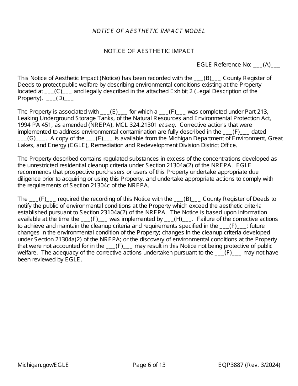 Form EQP3887 Notice of Aesthetic Impact Under Part 213 - Michigan, Page 6