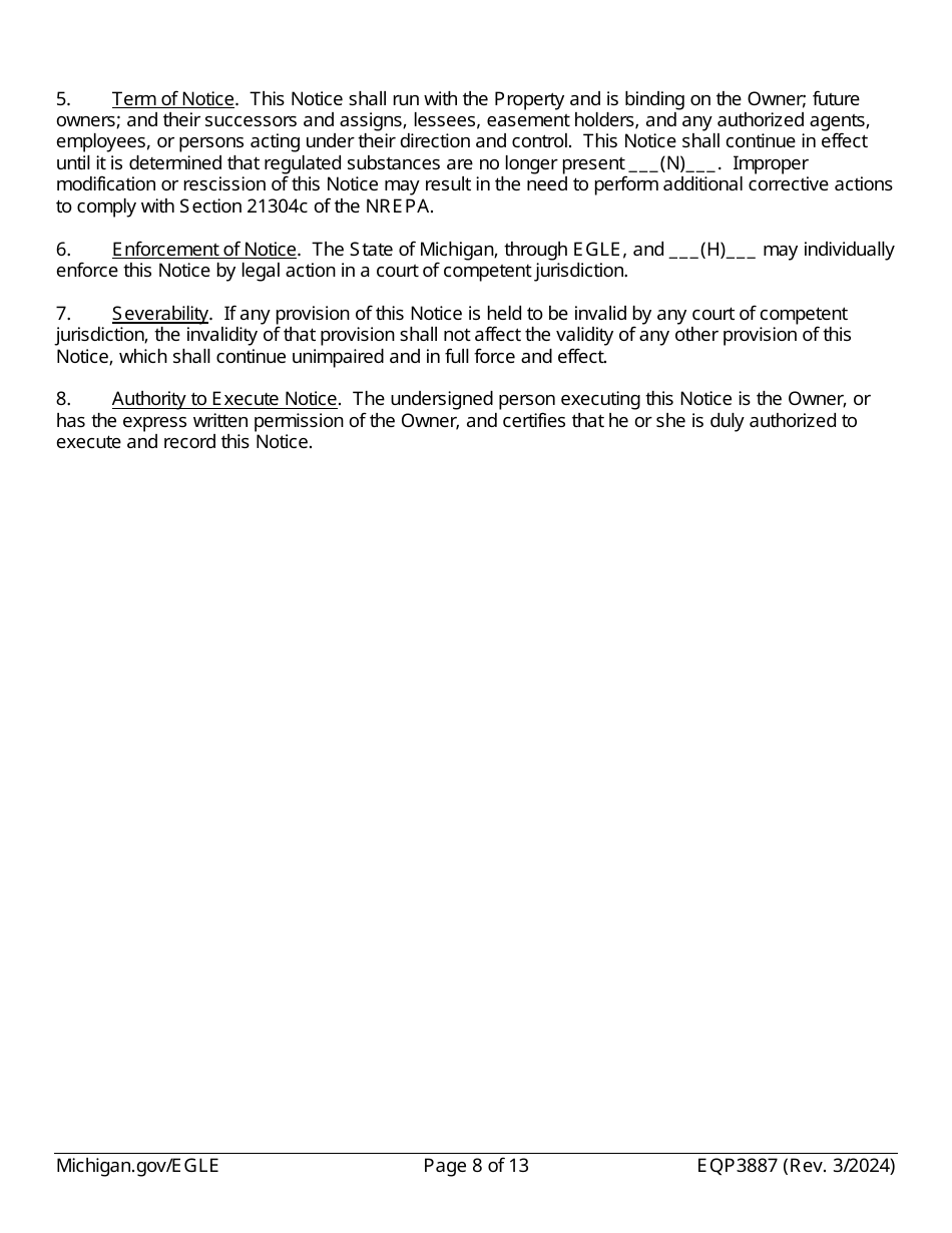 Form EQP3887 Notice of Aesthetic Impact Under Part 213 - Michigan, Page 8