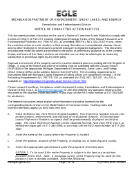 Document preview: Form EQP3853 Notice of Corrective Action Under Part 213 - Michigan