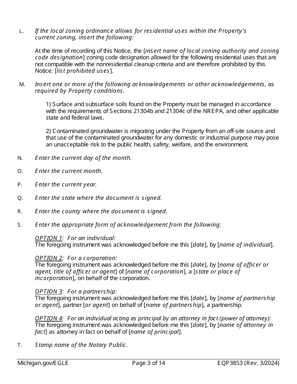 Form EQP3853 Notice of Corrective Action Under Part 213 - Michigan, Page 3