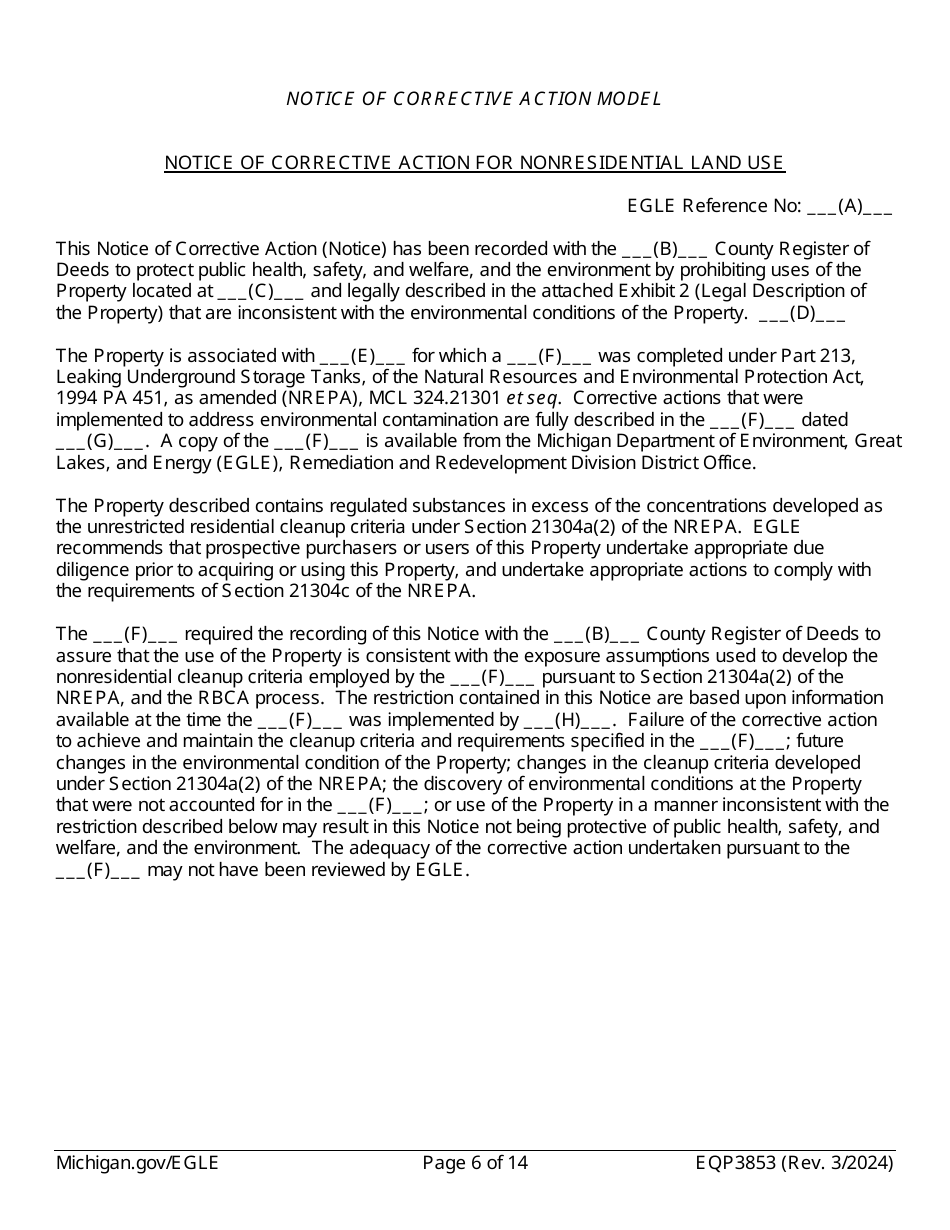 Form EQP3853 Notice of Corrective Action Under Part 213 - Michigan, Page 6