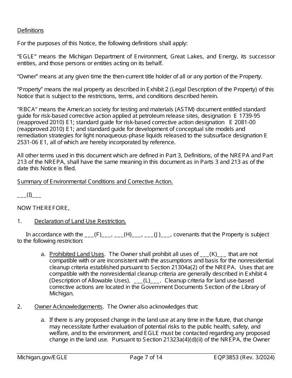 Form EQP3853 Notice of Corrective Action Under Part 213 - Michigan, Page 7