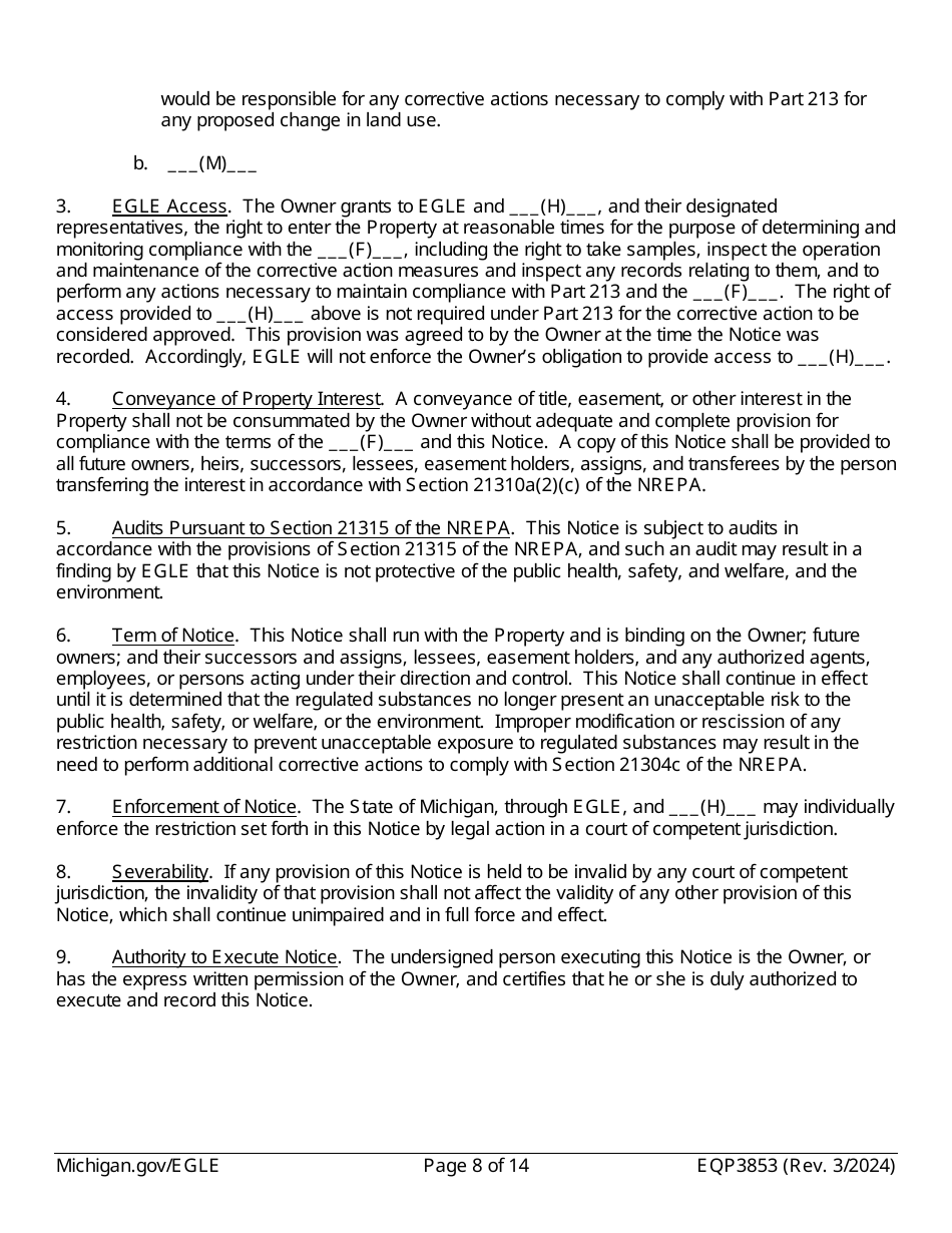 Form EQP3853 Notice of Corrective Action Under Part 213 - Michigan, Page 8