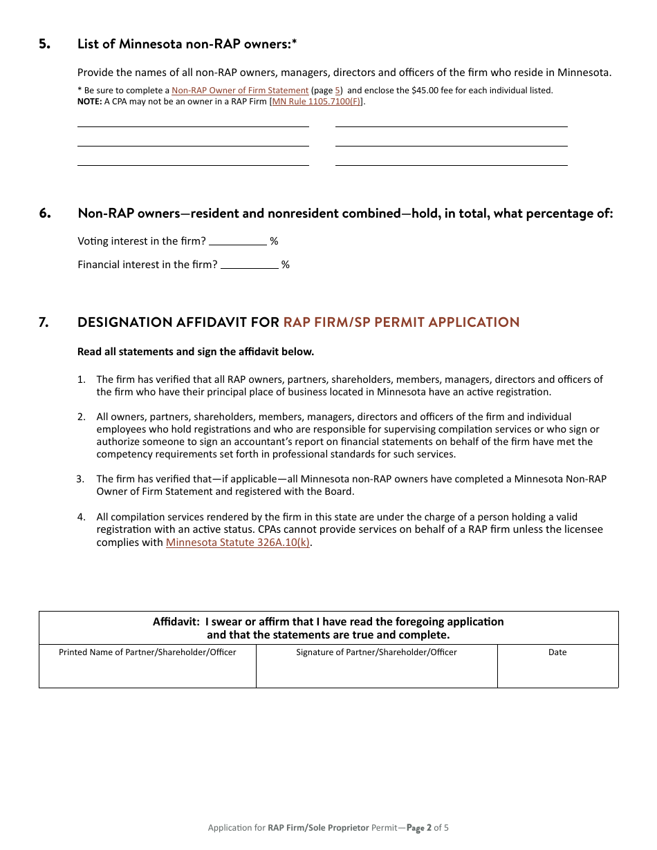 Application for Minnesota Rap Firm or Rap Sole Proprietor Permit - Minnesota, Page 3