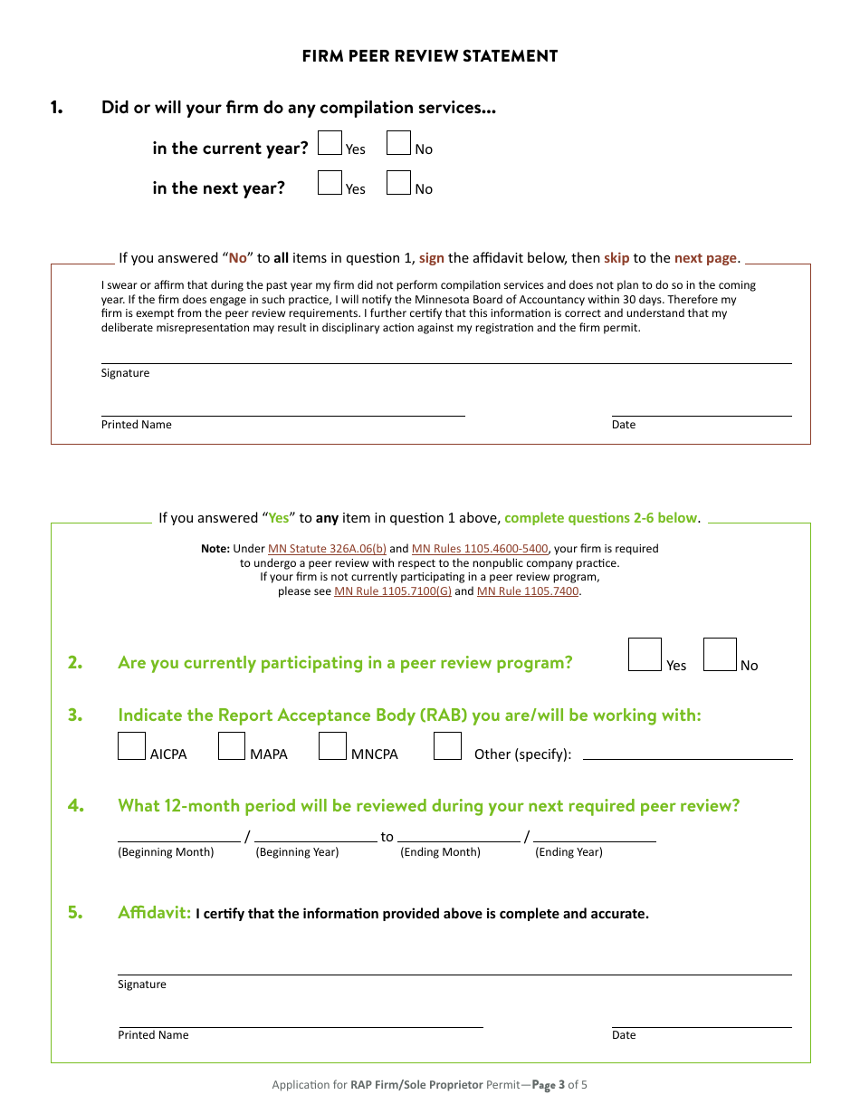Application for Minnesota Rap Firm or Rap Sole Proprietor Permit - Minnesota, Page 4