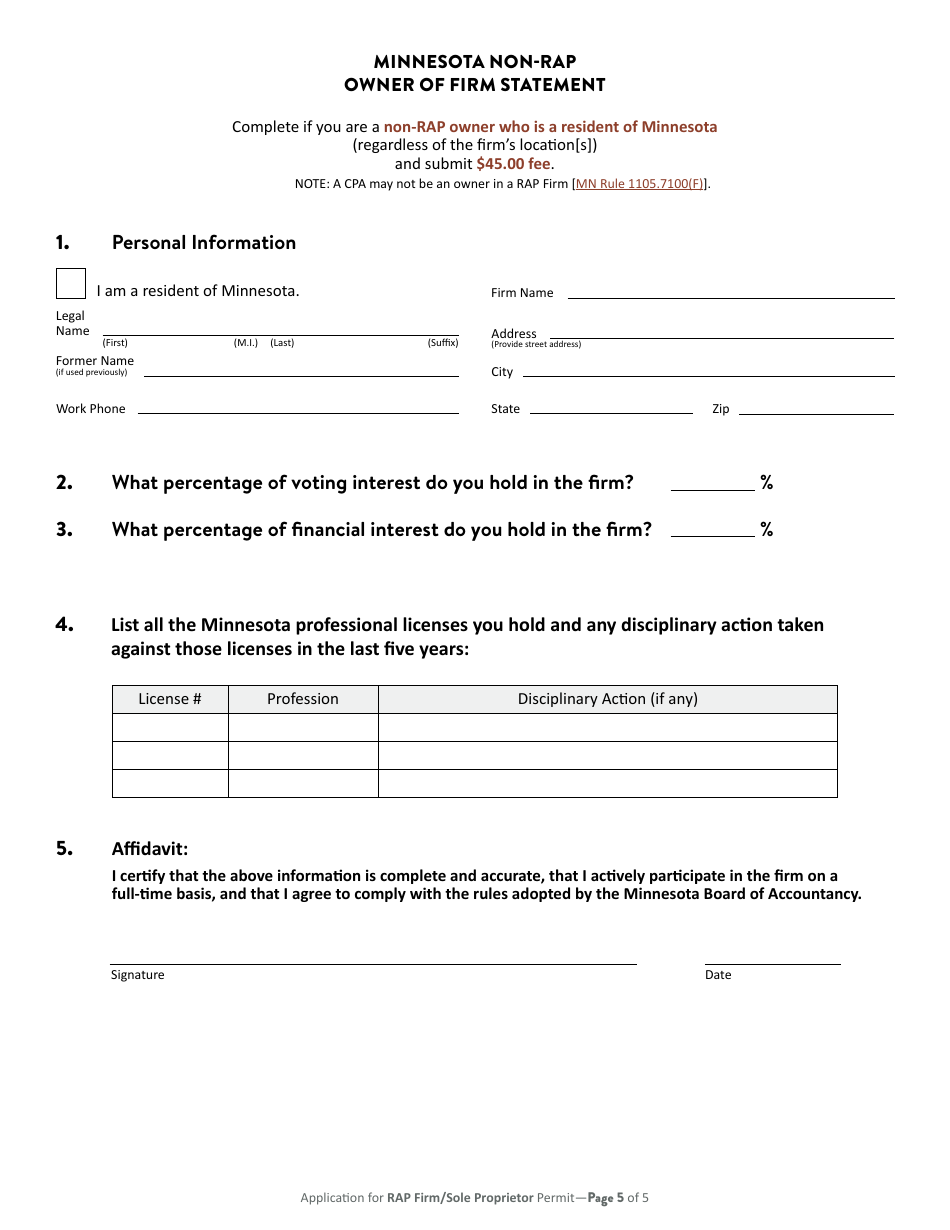 Application for Minnesota Rap Firm or Rap Sole Proprietor Permit - Minnesota, Page 6