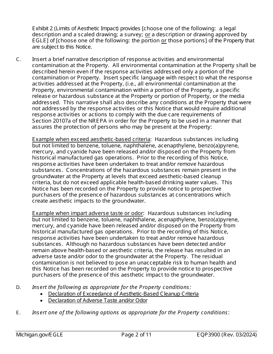 Form EQP3900 Notice of Aesthetic Impact for Part 201 - Michigan, Page 2