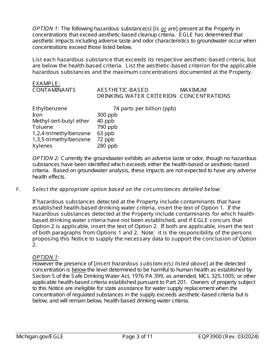 Form EQP3900 Notice of Aesthetic Impact for Part 201 - Michigan, Page 3