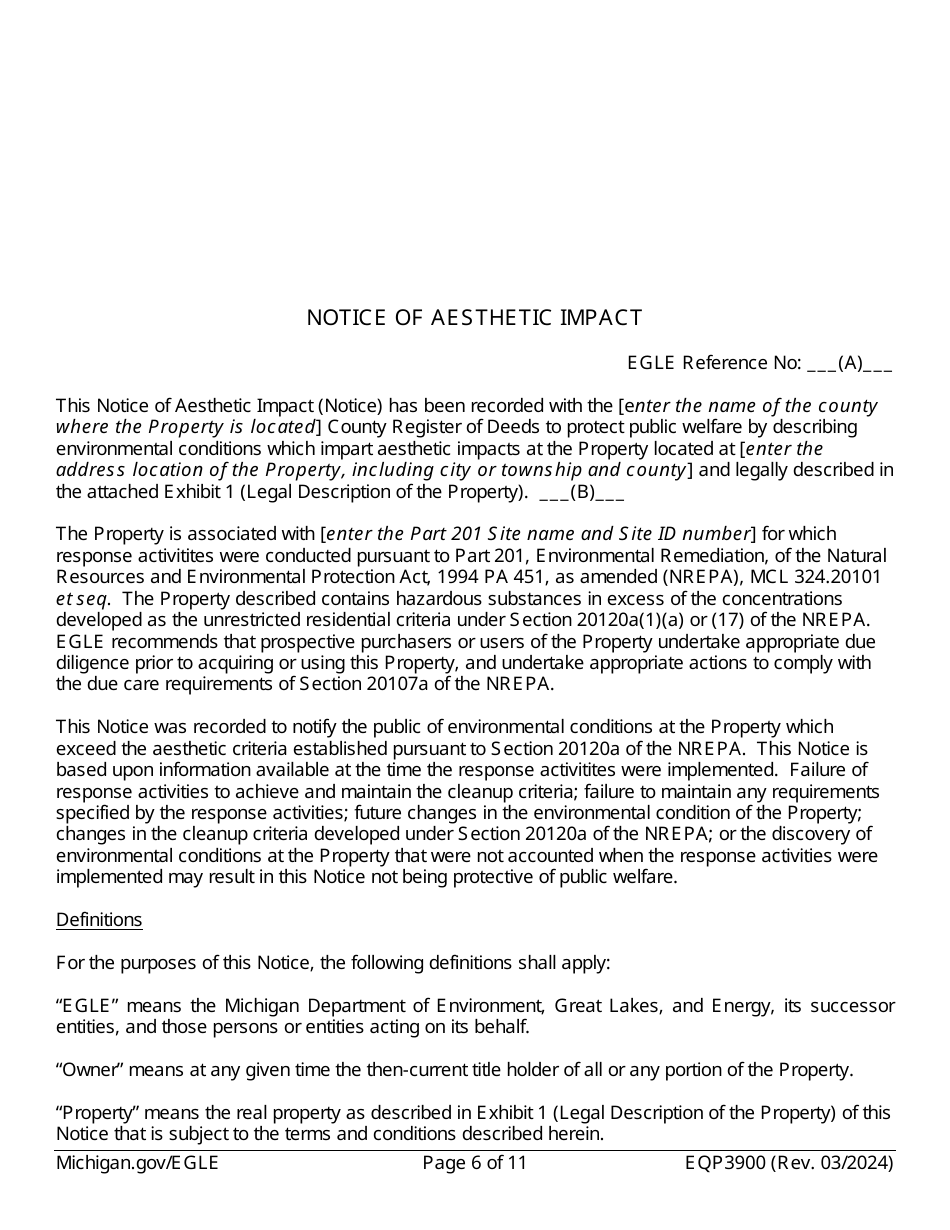 Form EQP3900 Notice of Aesthetic Impact for Part 201 - Michigan, Page 6