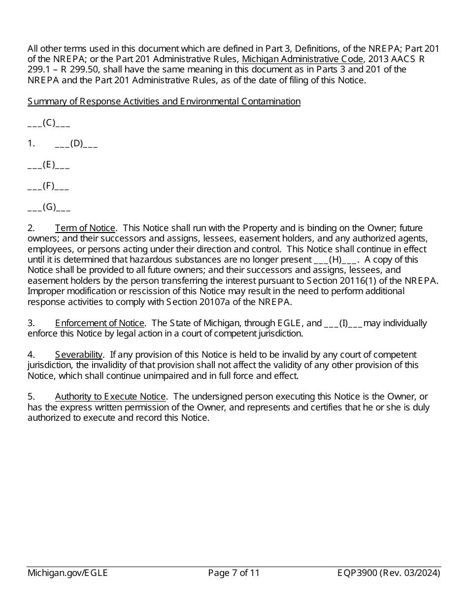 Form EQP3900 Notice of Aesthetic Impact for Part 201 - Michigan, Page 7