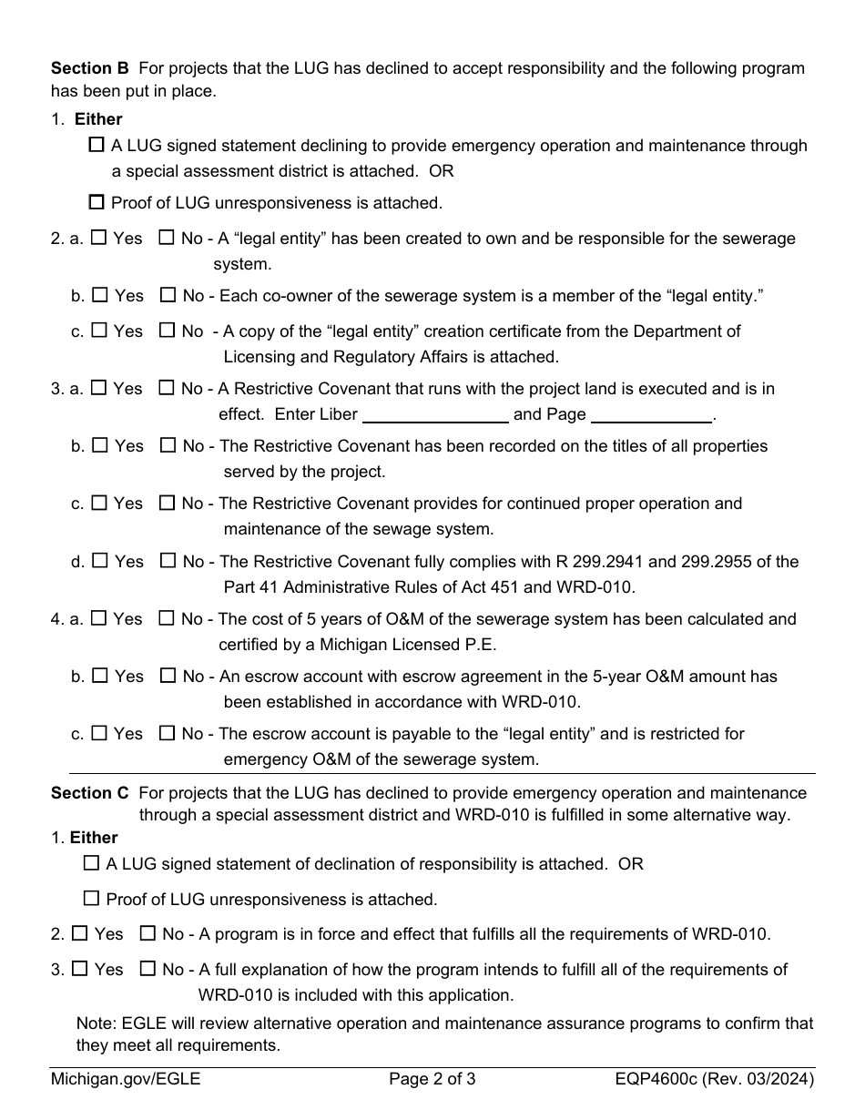 Form EQP4600C Nongovernmental Ownership Checklist - Michigan, Page 2