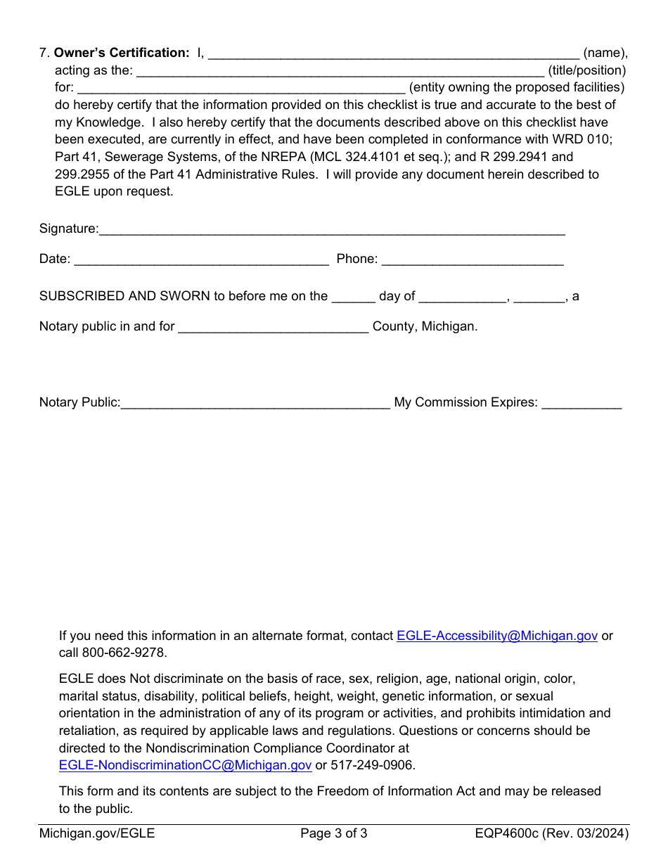 Form EQP4600C Nongovernmental Ownership Checklist - Michigan, Page 3
