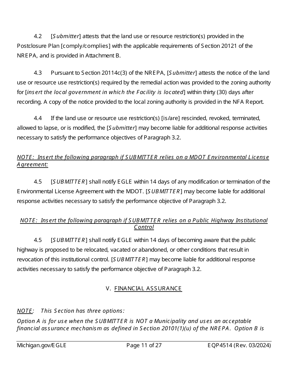 Form EQP4514 Postclosure Agreement - Michigan, Page 11