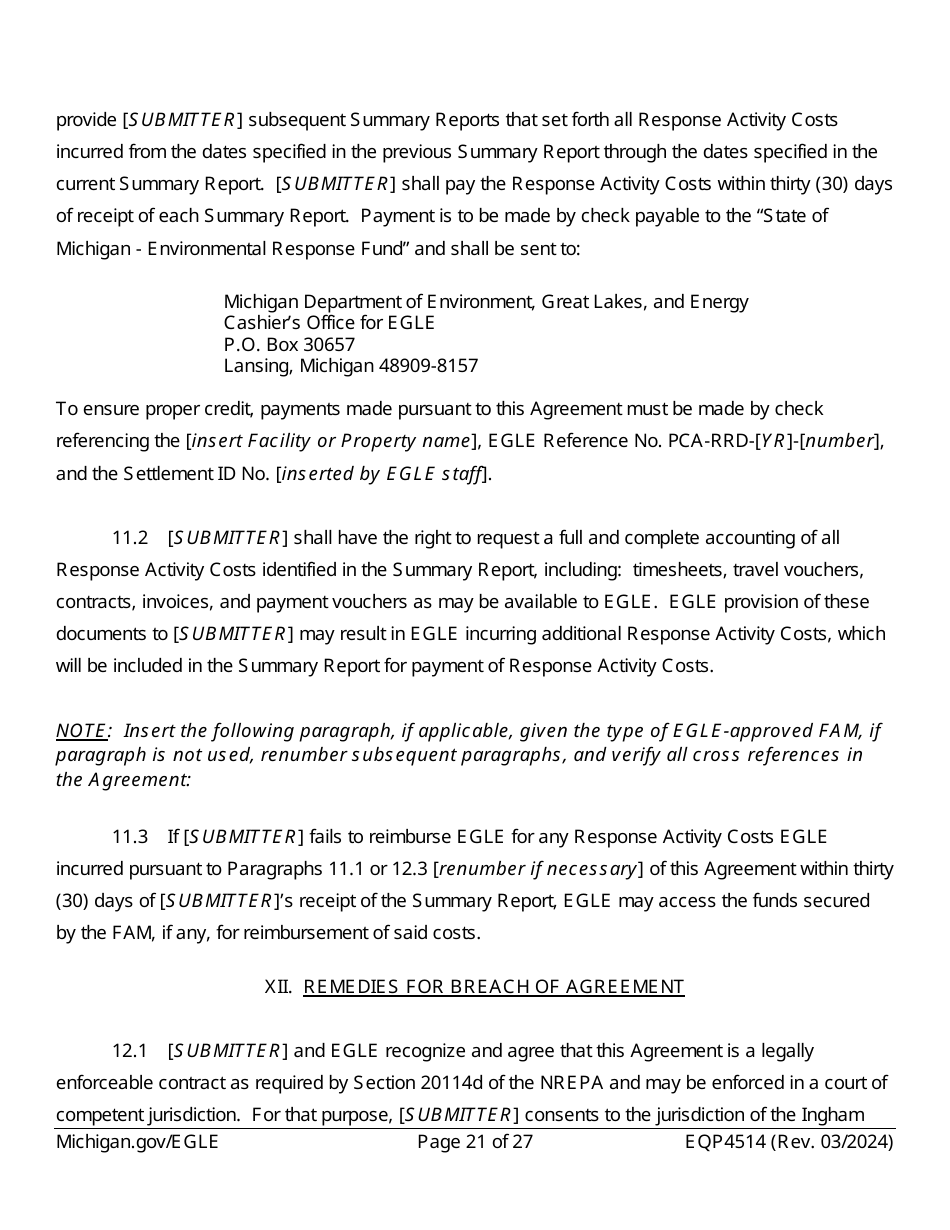 Form EQP4514 Postclosure Agreement - Michigan, Page 21