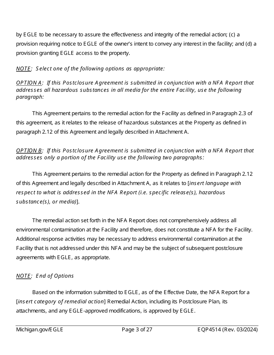 Form EQP4514 Postclosure Agreement - Michigan, Page 3