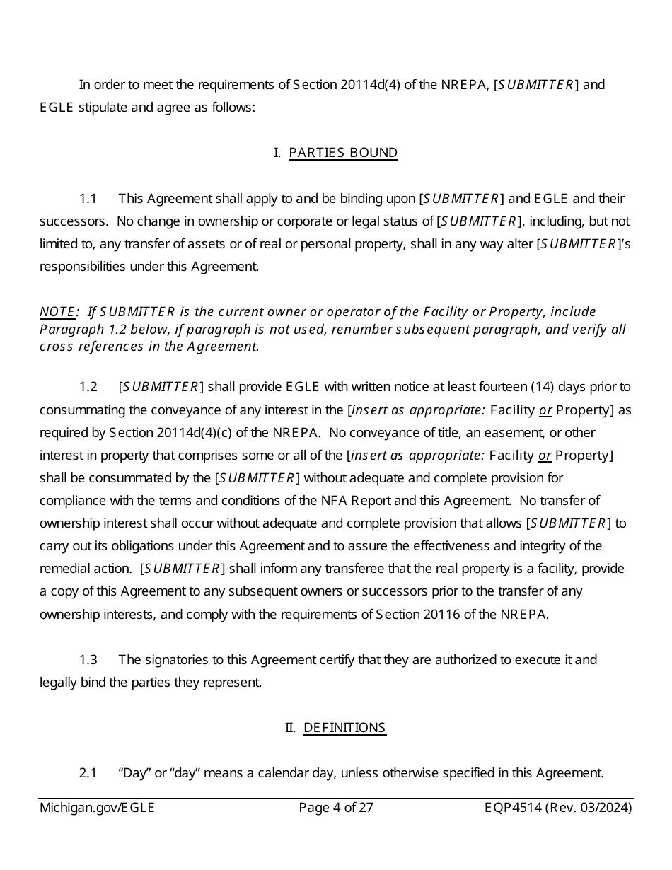 Form EQP4514 Postclosure Agreement - Michigan, Page 4