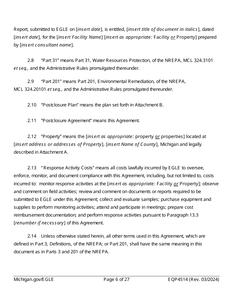 Form EQP4514 Postclosure Agreement - Michigan, Page 6