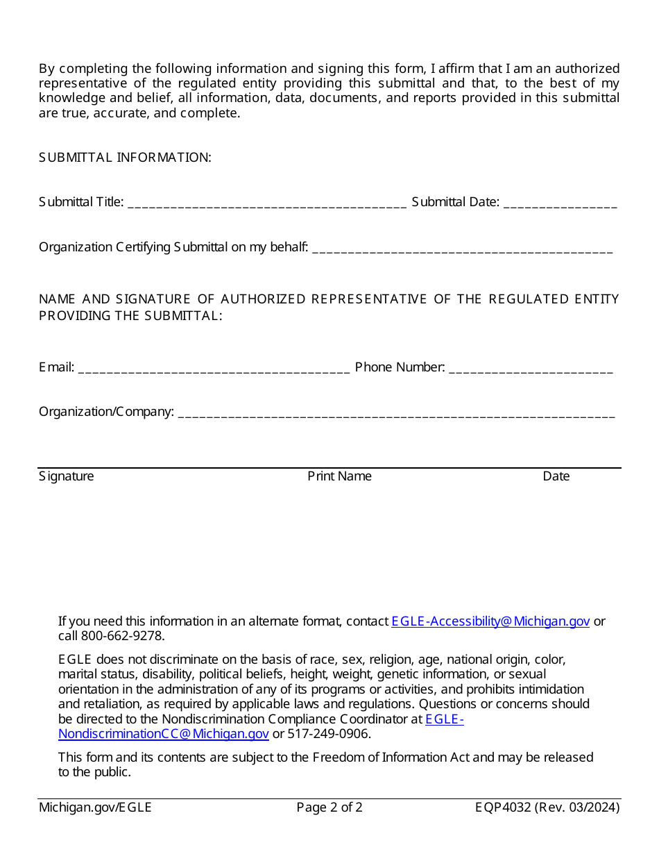 Form EQP4032 Remediation Information Data Exchange (Ride) Secondary Certification Authorization - Michigan, Page 2