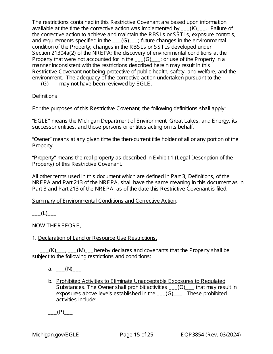 Form EQP3854 Declaration of Restrictive Covenant Part 213 - Michigan, Page 15