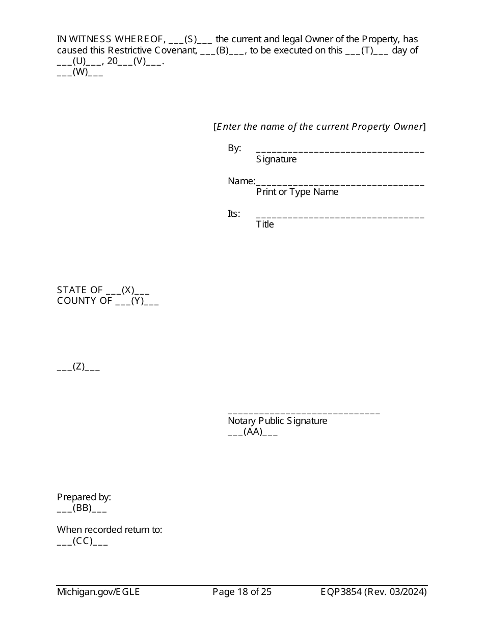Form EQP3854 Declaration of Restrictive Covenant Part 213 - Michigan, Page 18