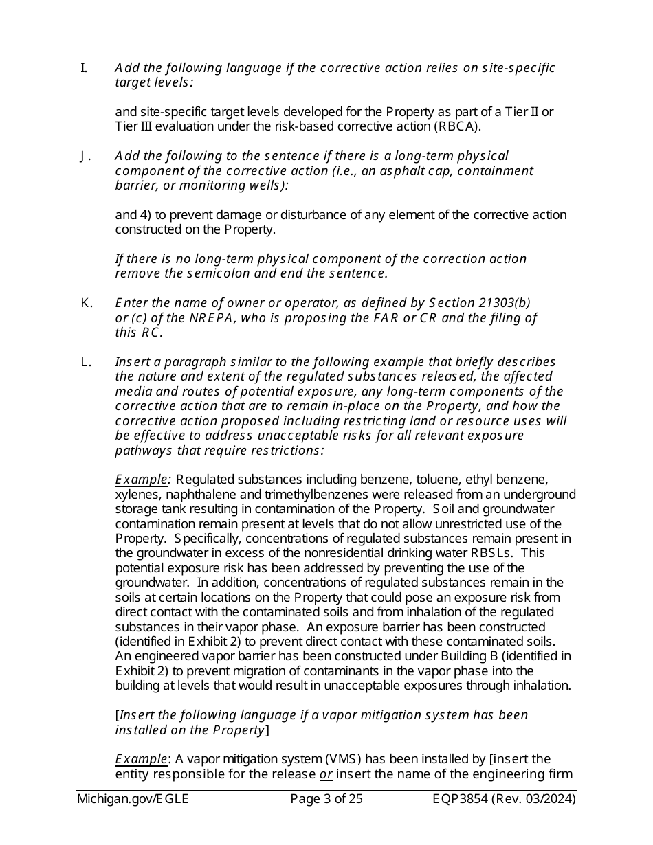 Form EQP3854 Declaration of Restrictive Covenant Part 213 - Michigan, Page 3