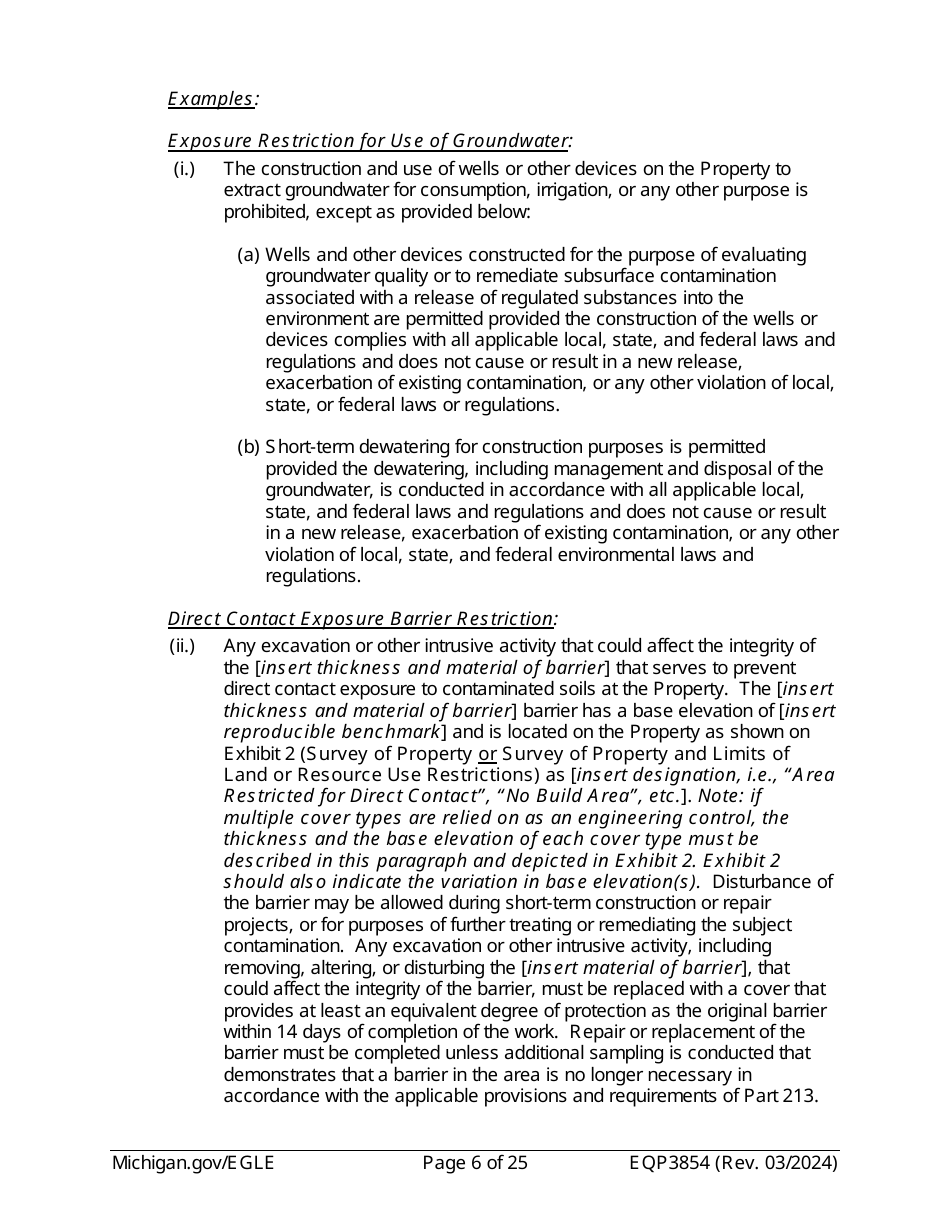 Form EQP3854 Declaration of Restrictive Covenant Part 213 - Michigan, Page 6