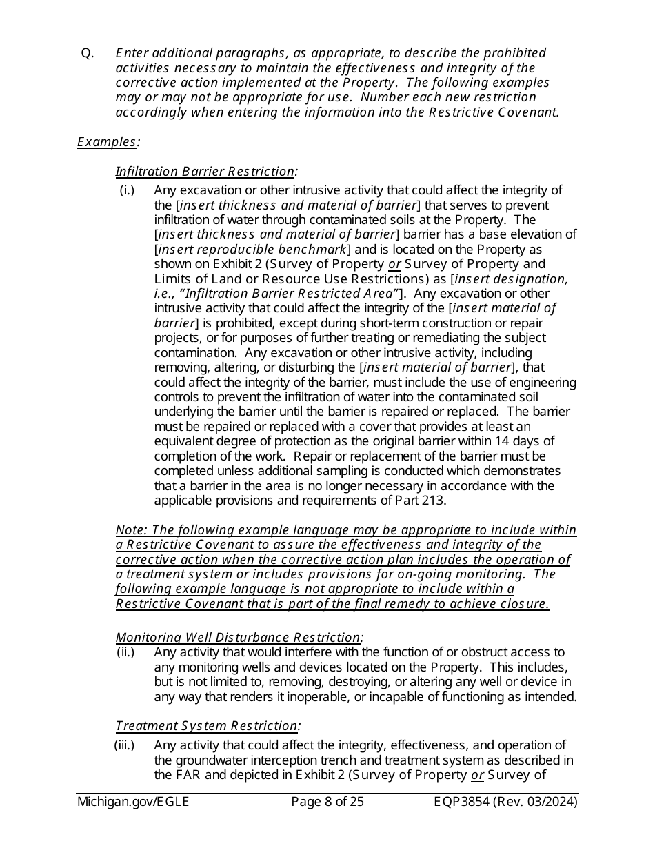 Form EQP3854 Declaration of Restrictive Covenant Part 213 - Michigan, Page 8