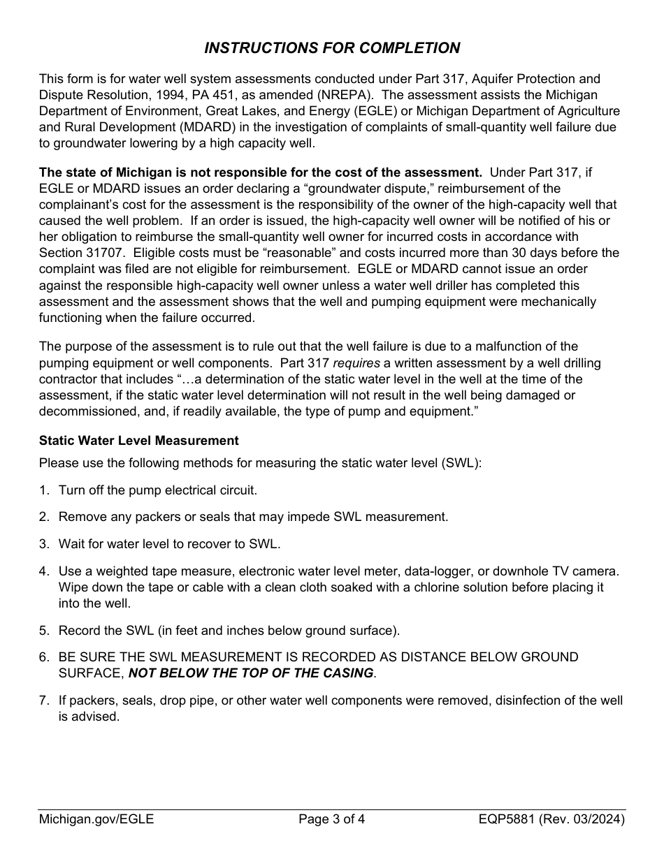 Form EQP5881 Water Supply Assessment - Michigan, Page 3