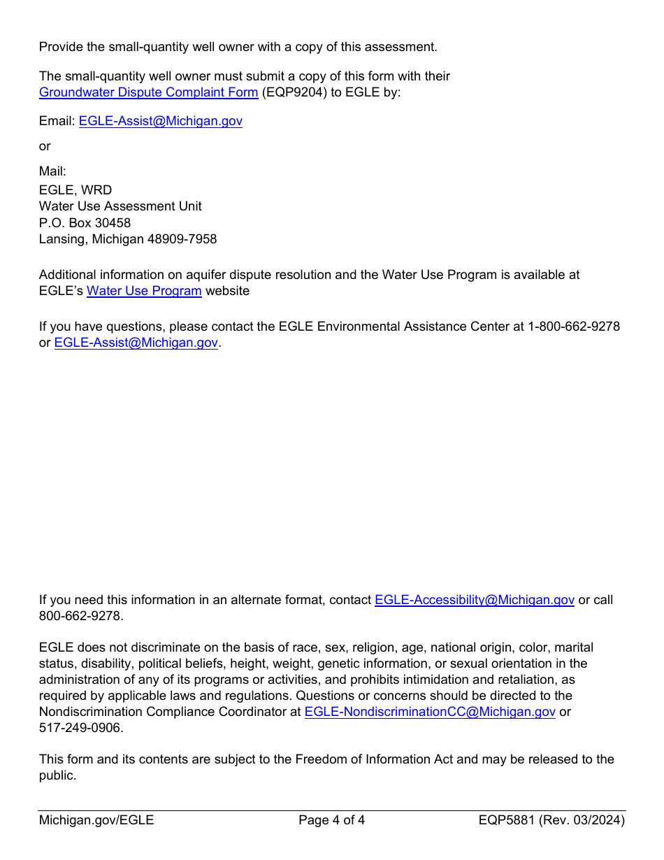 Form EQP5881 Water Supply Assessment - Michigan, Page 4