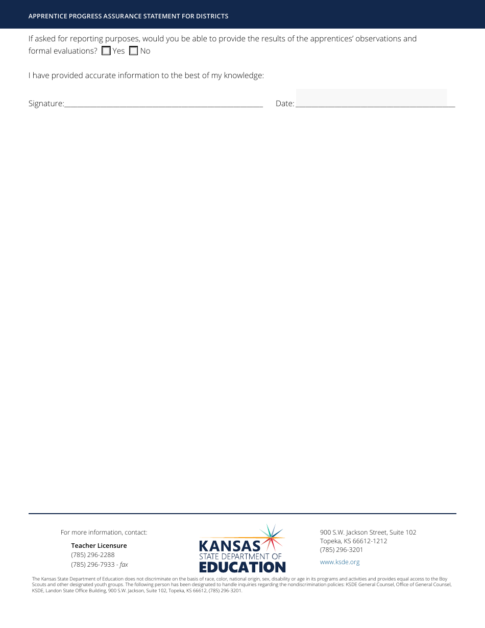 Apprentice Progress Assurance Statement for Districts - Kansas, Page 2