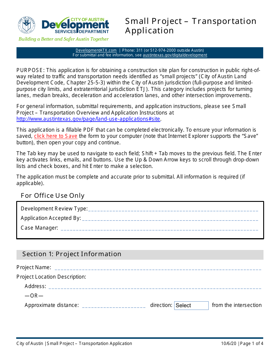 Small Project - Transportation Application - City of Austin, Texas, Page 1
