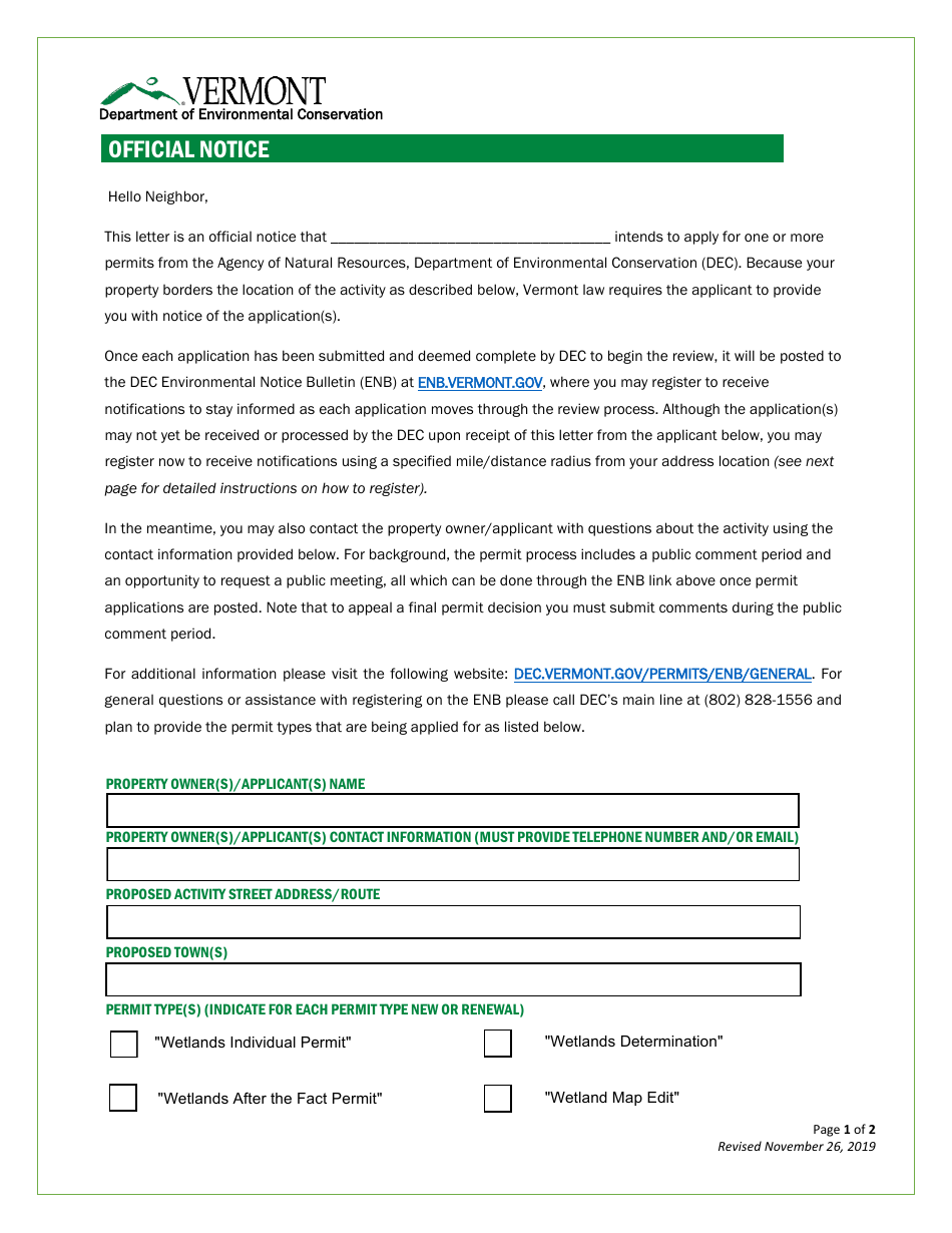Vermont Wetlands Program Permit Application Database Form - Multiple Wetlands - Vermont, Page 10