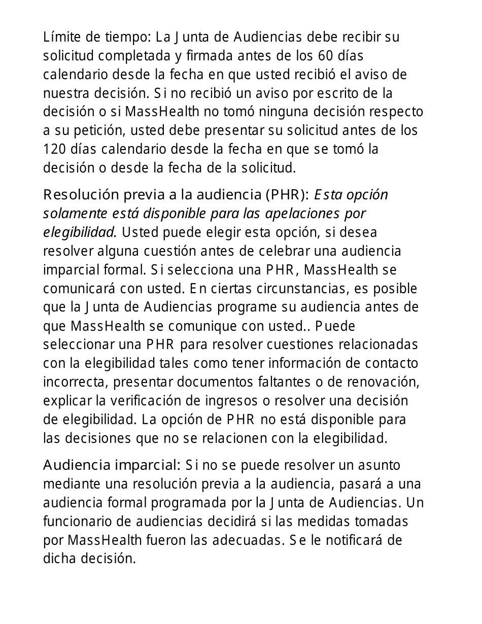 Formulario FHR-1-ES-LP Formulario De Solicitud De Audiencia Imparcial - Letra Grande - Massachusetts (Spanish), Page 5