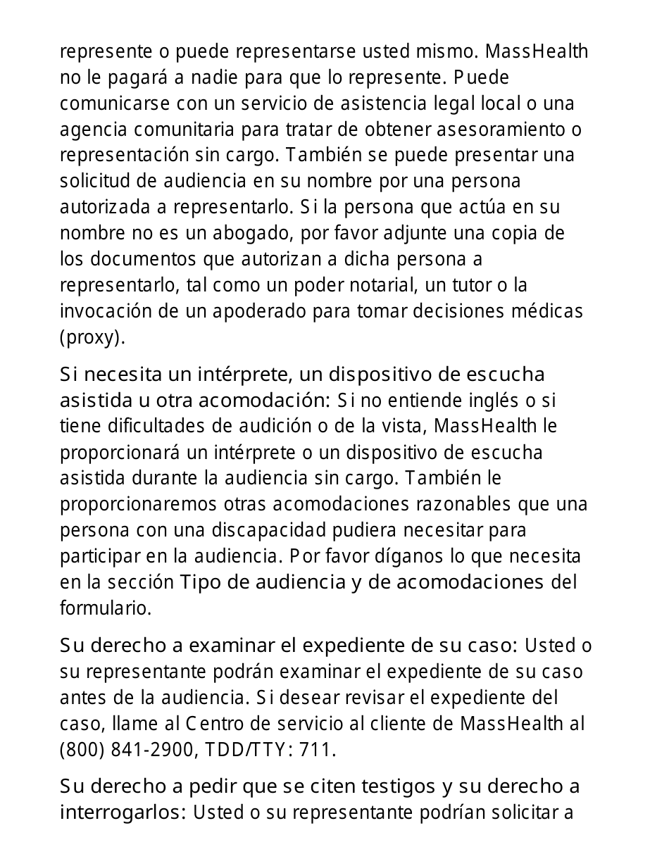 Formulario FHR-1-ES-LP Formulario De Solicitud De Audiencia Imparcial - Letra Grande - Massachusetts (Spanish), Page 7