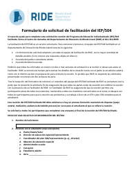 Formulario De Solicitud De Facilitacion Del Iep/504 - Rhode Island (Spanish)