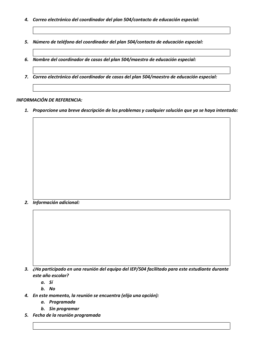 Formulario De Solicitud De Facilitacion Del Iep / 504 - Rhode Island (Spanish), Page 3