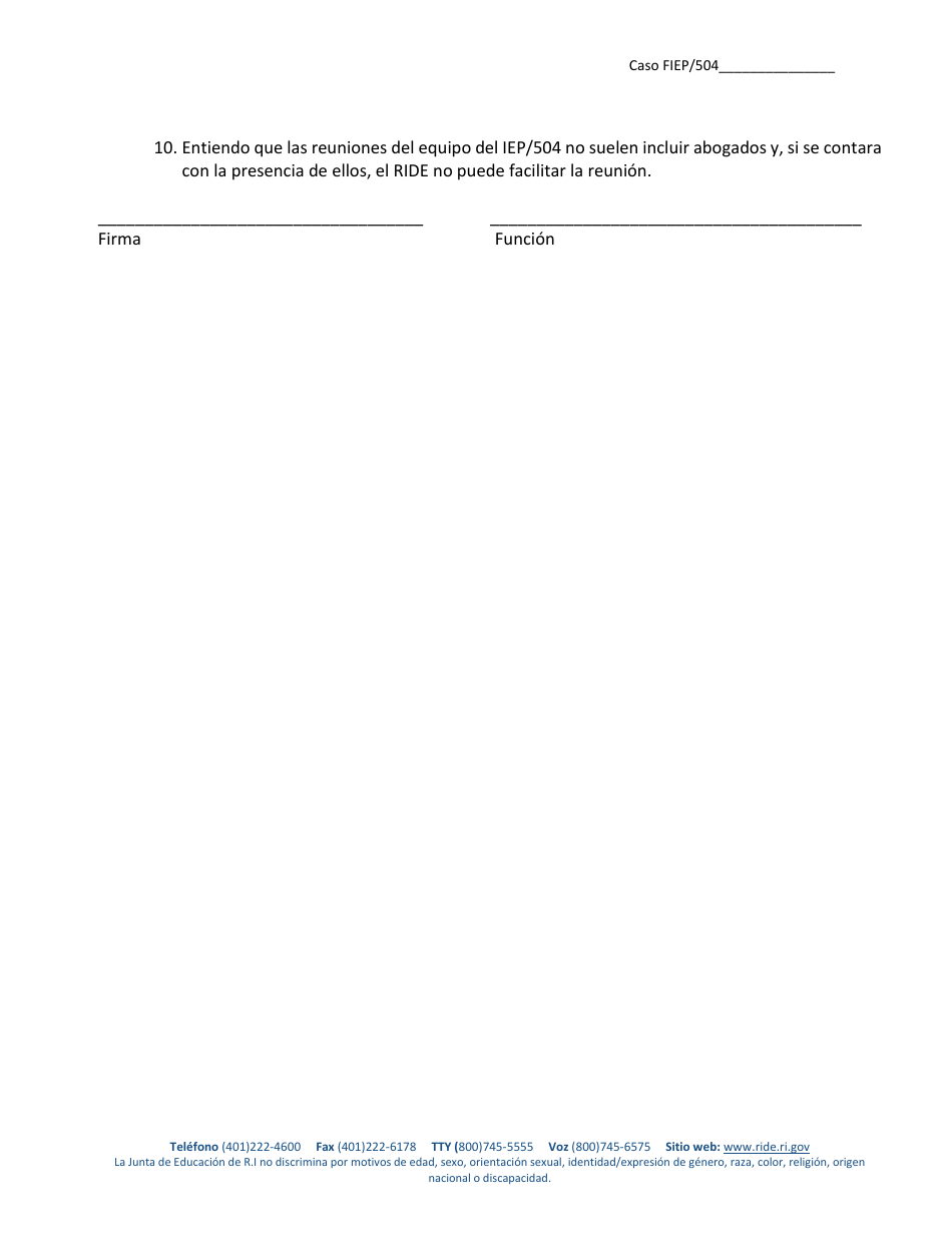 Acuerdo De Participacion En La Reunion Del Equipo Del Iep / 504 Facilitado - Rhode Island (Spanish), Page 2