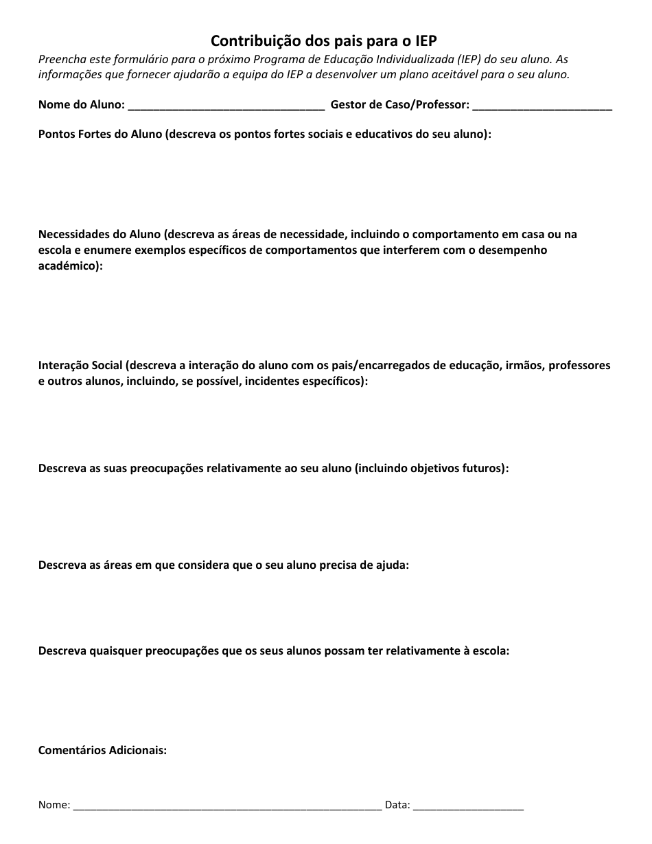 Parent Input to the Iep - Rhode Island (Portuguese), Page 1