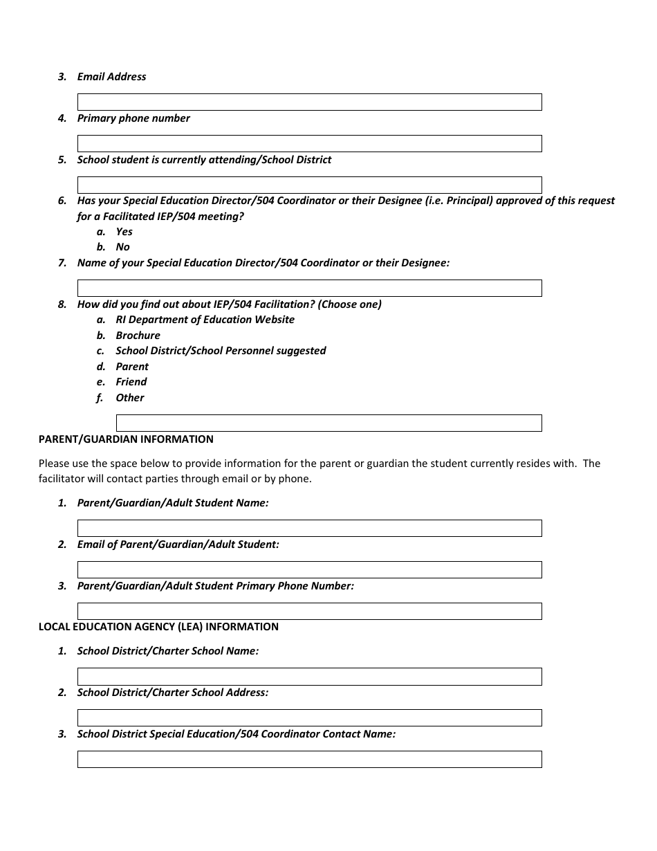 Iep / 504 Facilitation Request Form - Rhode Island, Page 2