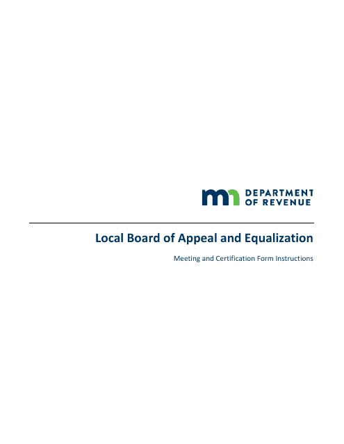 Instructions for Local Board of Appeal and Equalization Meeting and Certification Form - Minnesota Download Pdf