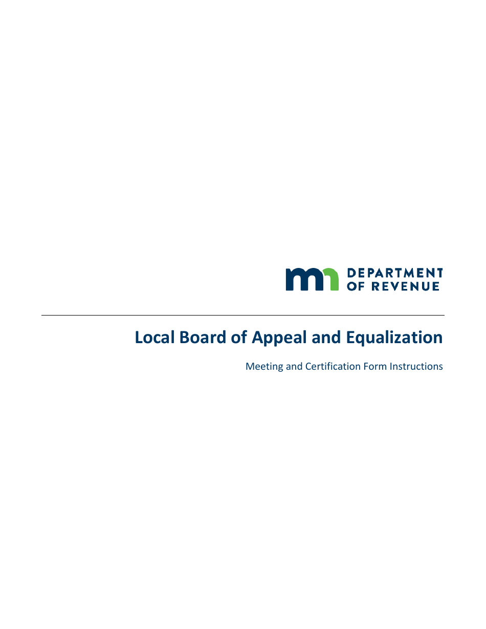 Instructions for Local Board of Appeal and Equalization Meeting and Certification Form - Minnesota, Page 1