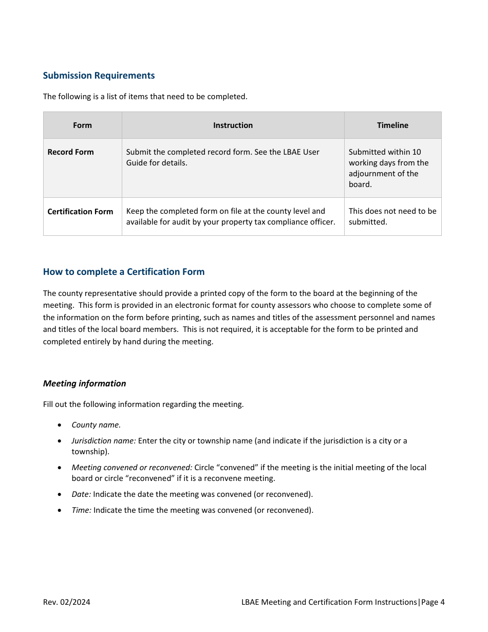 Instructions for Local Board of Appeal and Equalization Meeting and Certification Form - Minnesota, Page 4