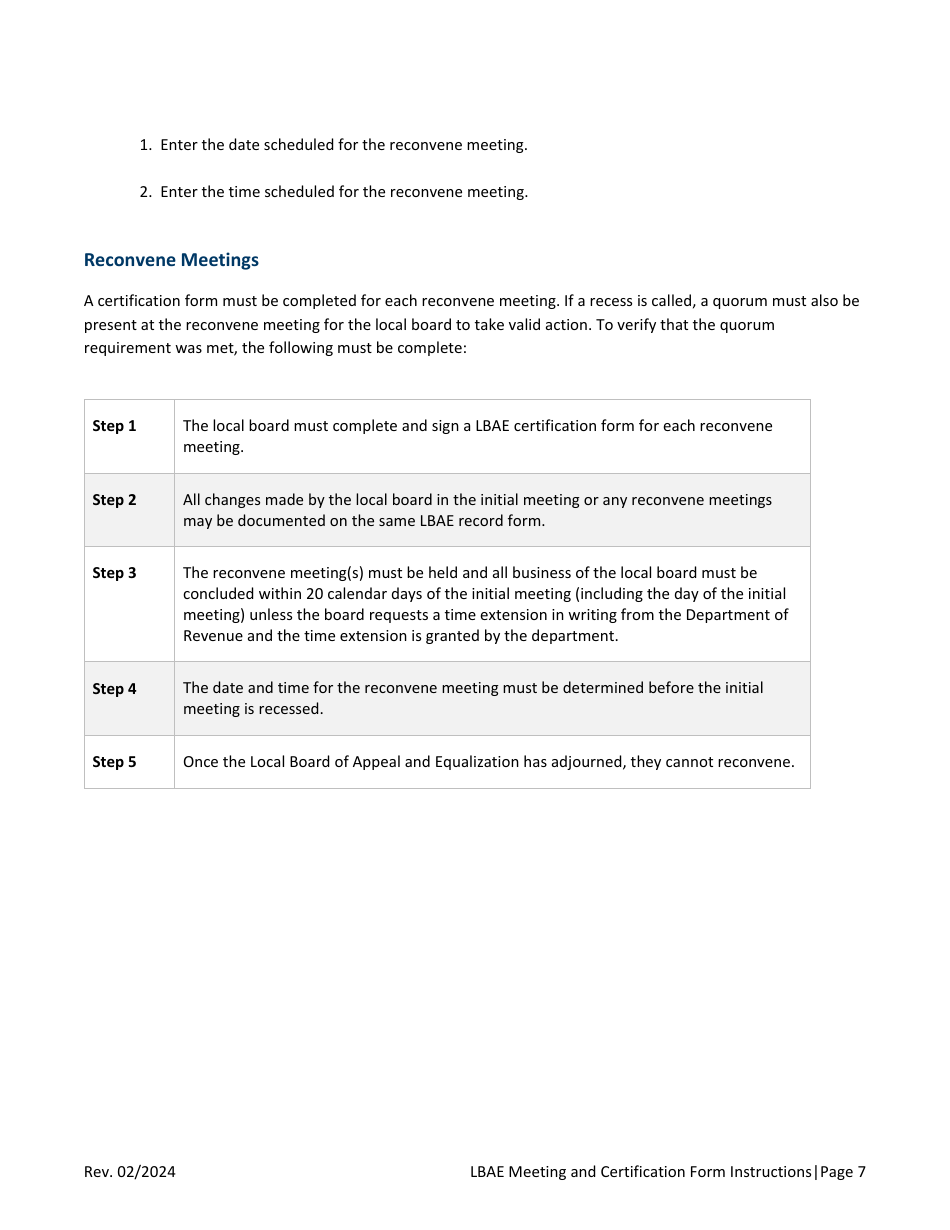 Instructions for Local Board of Appeal and Equalization Meeting and Certification Form - Minnesota, Page 7