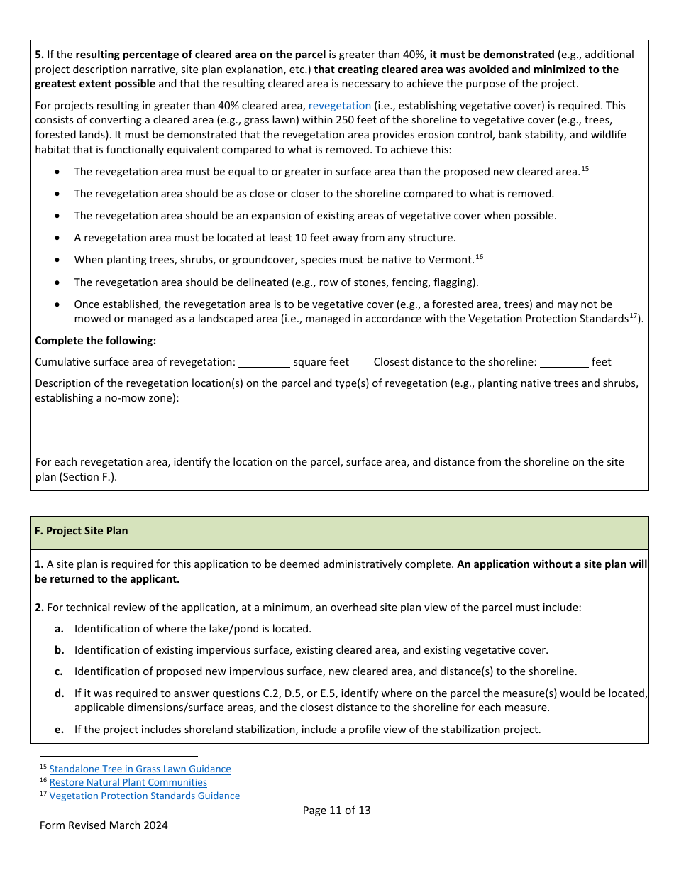 Shoreland Protection Individual Permit Application - Vermont, Page 11