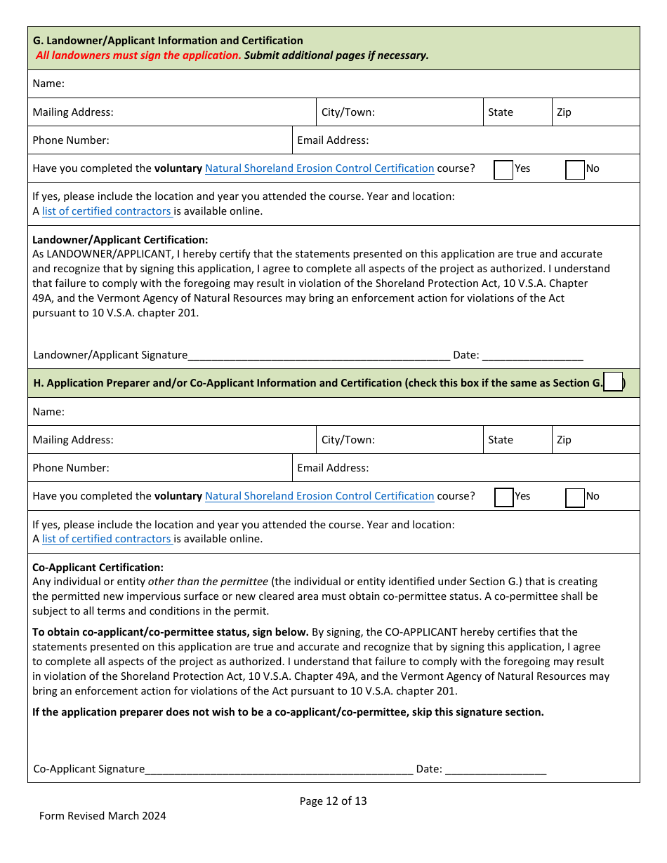 Shoreland Protection Individual Permit Application - Vermont, Page 12