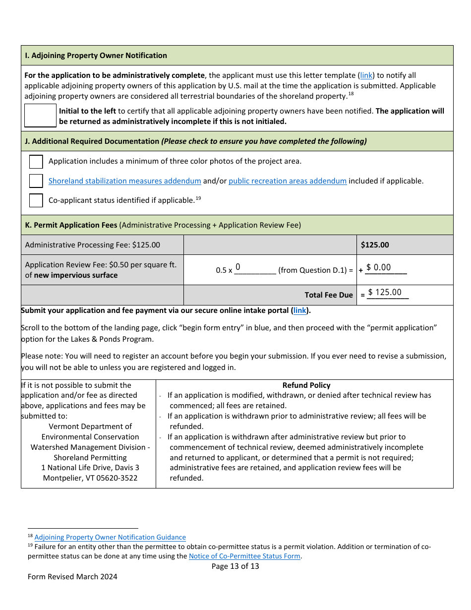 Shoreland Protection Individual Permit Application - Vermont, Page 13