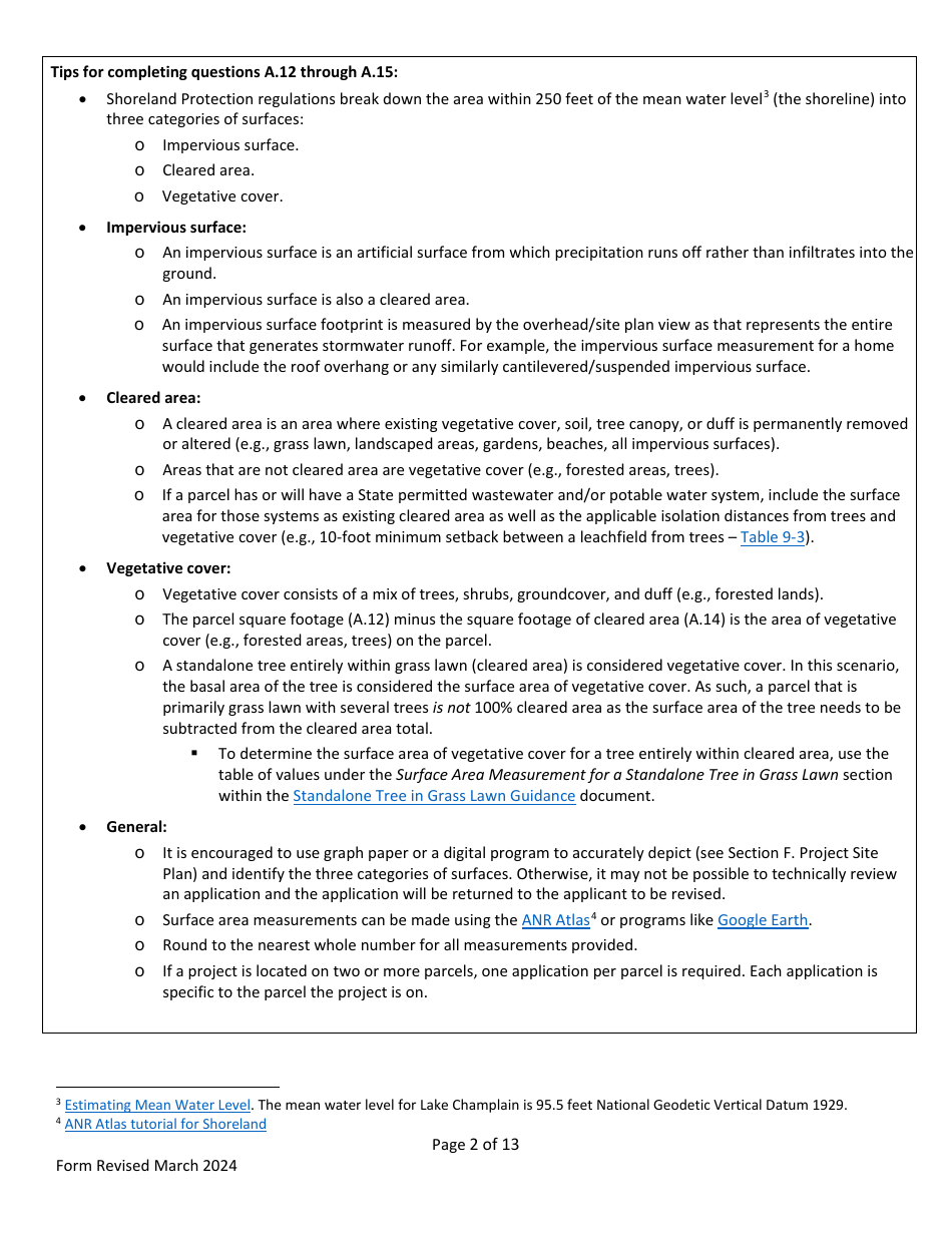 Shoreland Protection Individual Permit Application - Vermont, Page 2