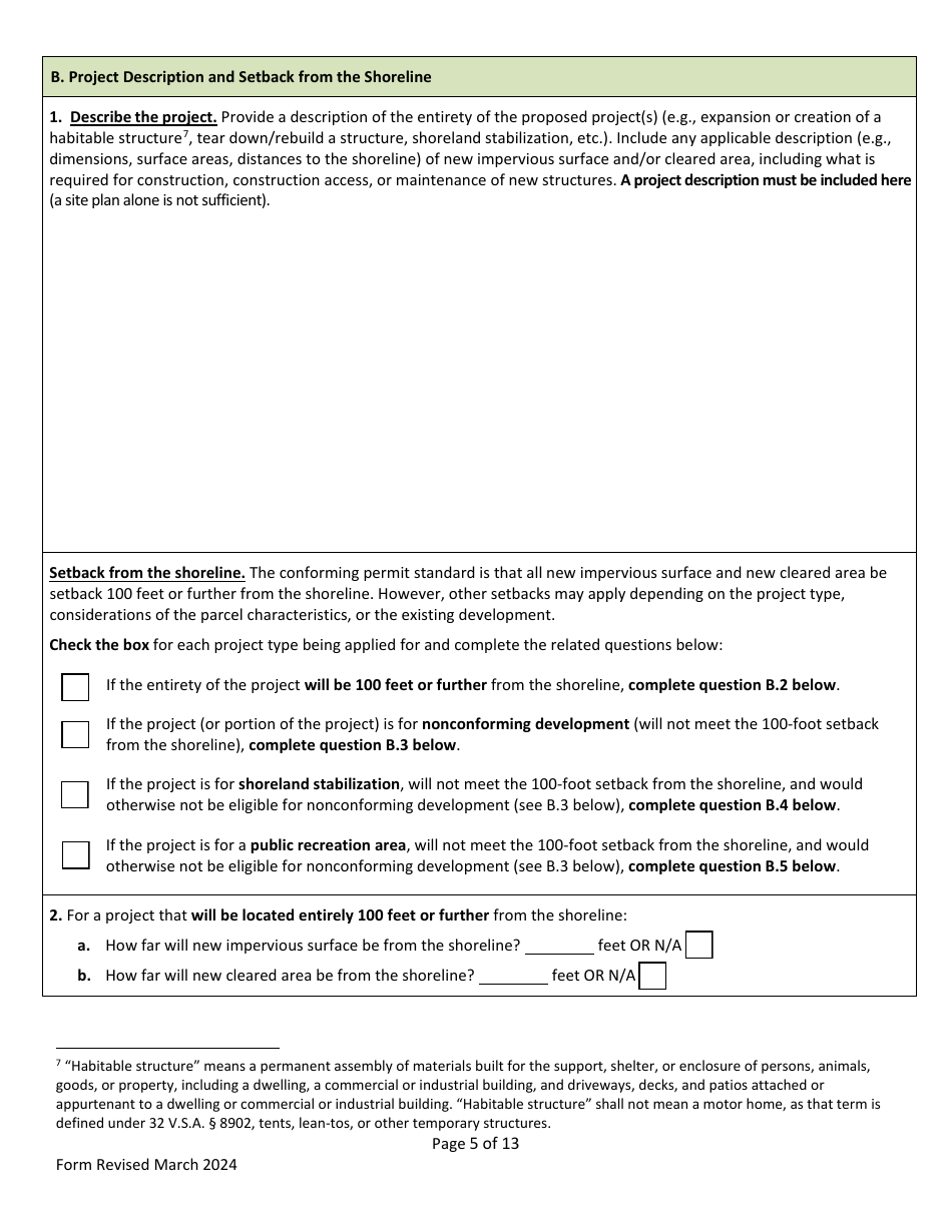 Shoreland Protection Individual Permit Application - Vermont, Page 5