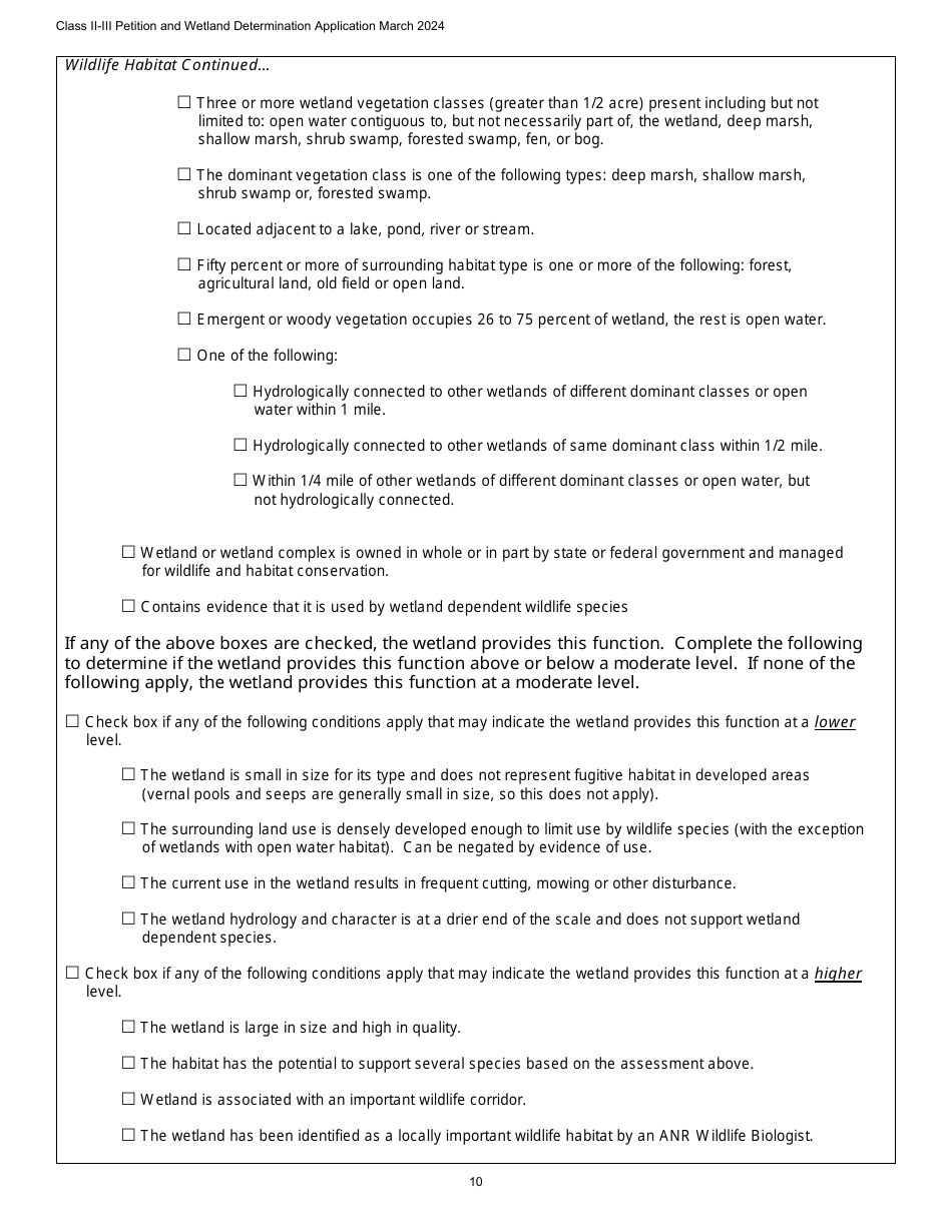 Class II / Iii Determination Petition Form - Vermont Wetlands Program - Vermont, Page 10