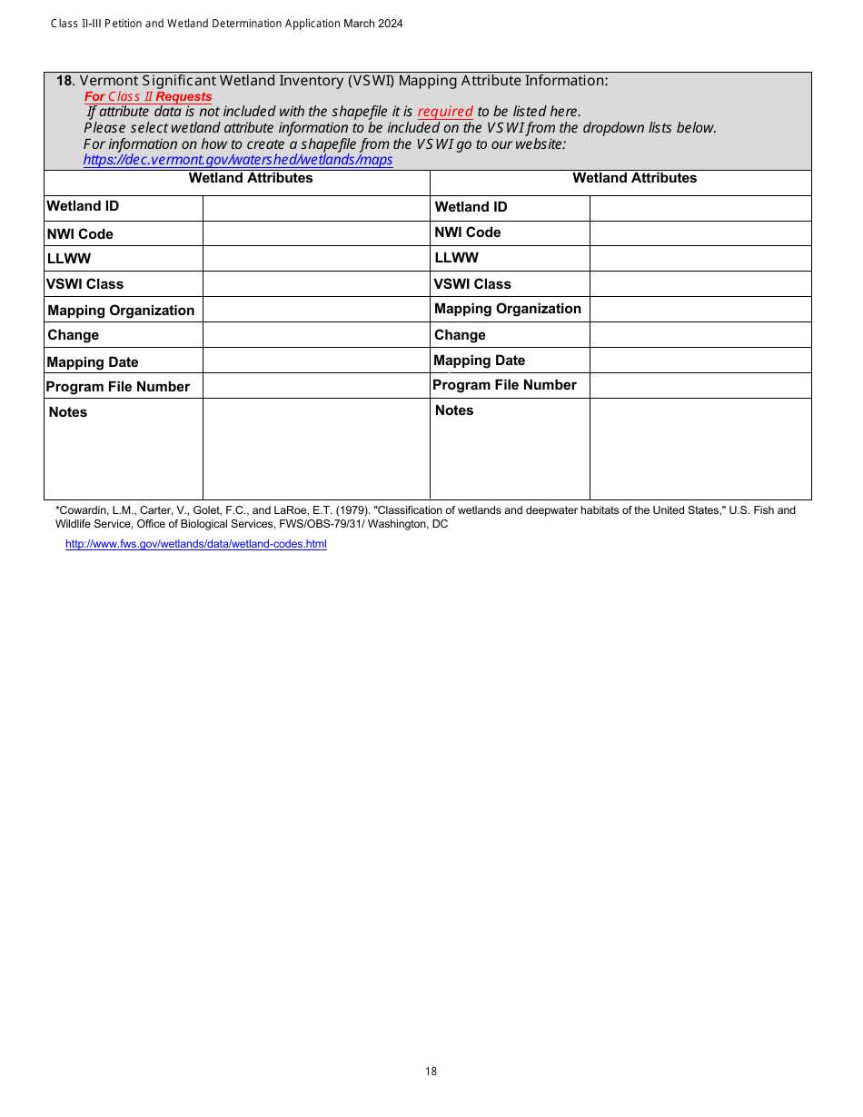 Class II / Iii Determination Petition Form - Vermont Wetlands Program - Vermont, Page 16